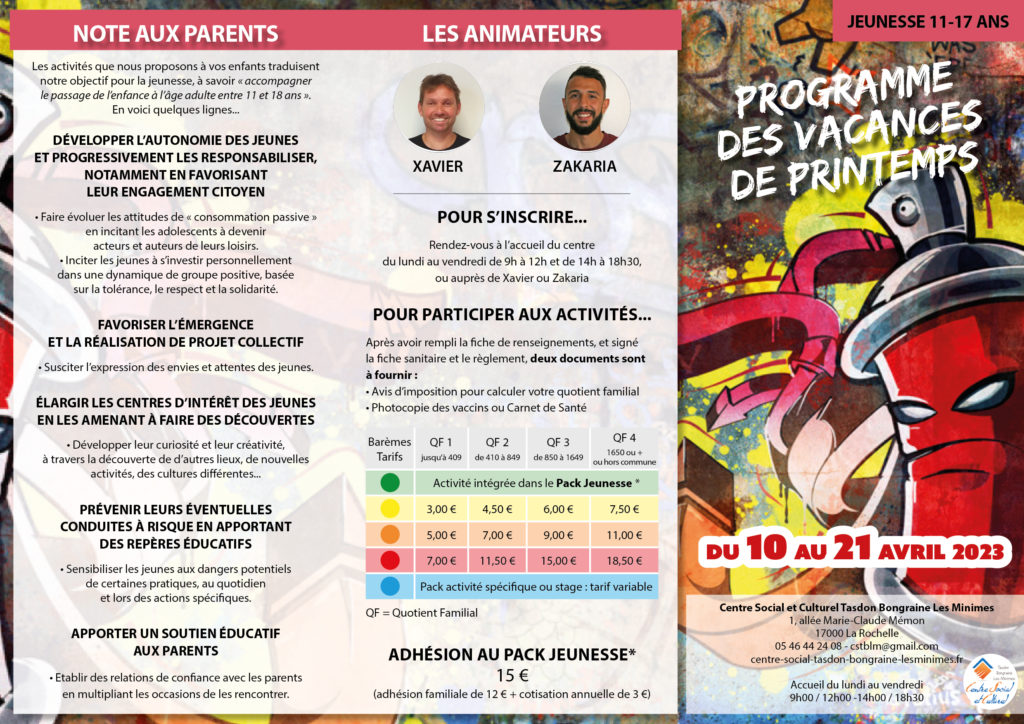 Jeunesse Vacances Printemps Recto Centre Social Et Culturel