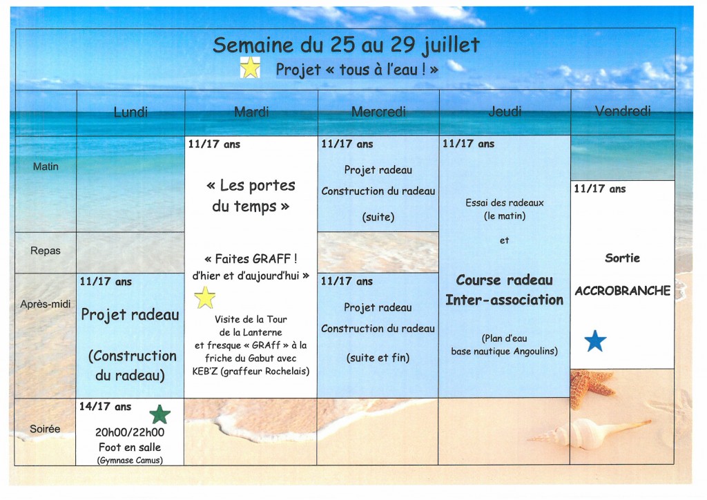 semaine du 25 au 29 juillet